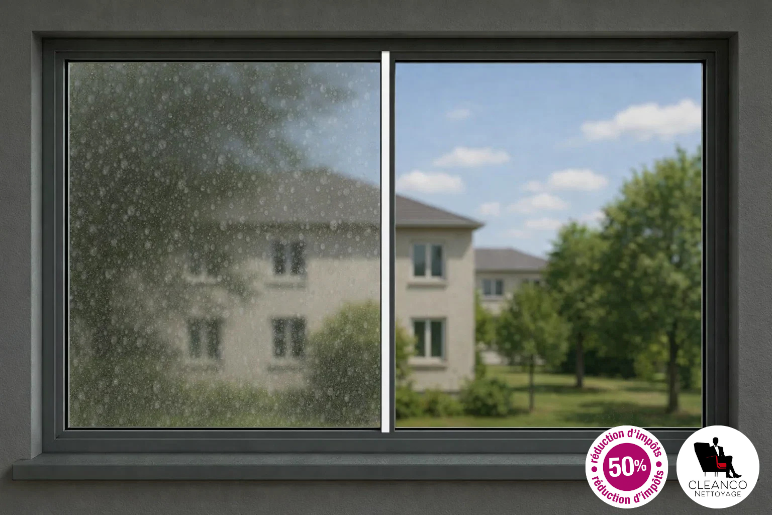 Avant après nettoyage vitres CleanCo Rennes – exemple 1
